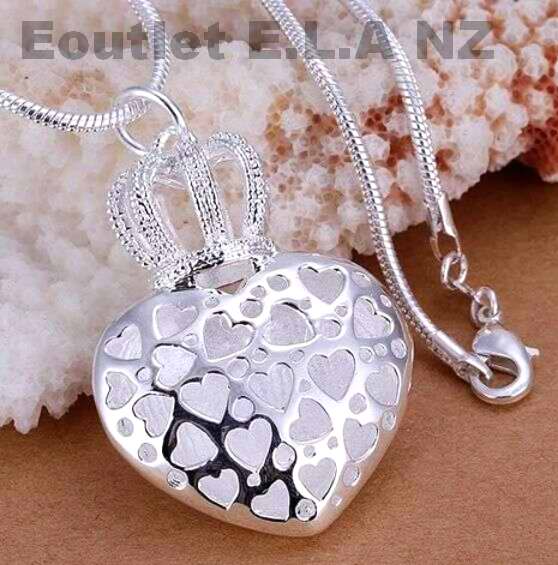 45x31mm HEARTS PUFF HEART SILVER NECKLACE-46cm